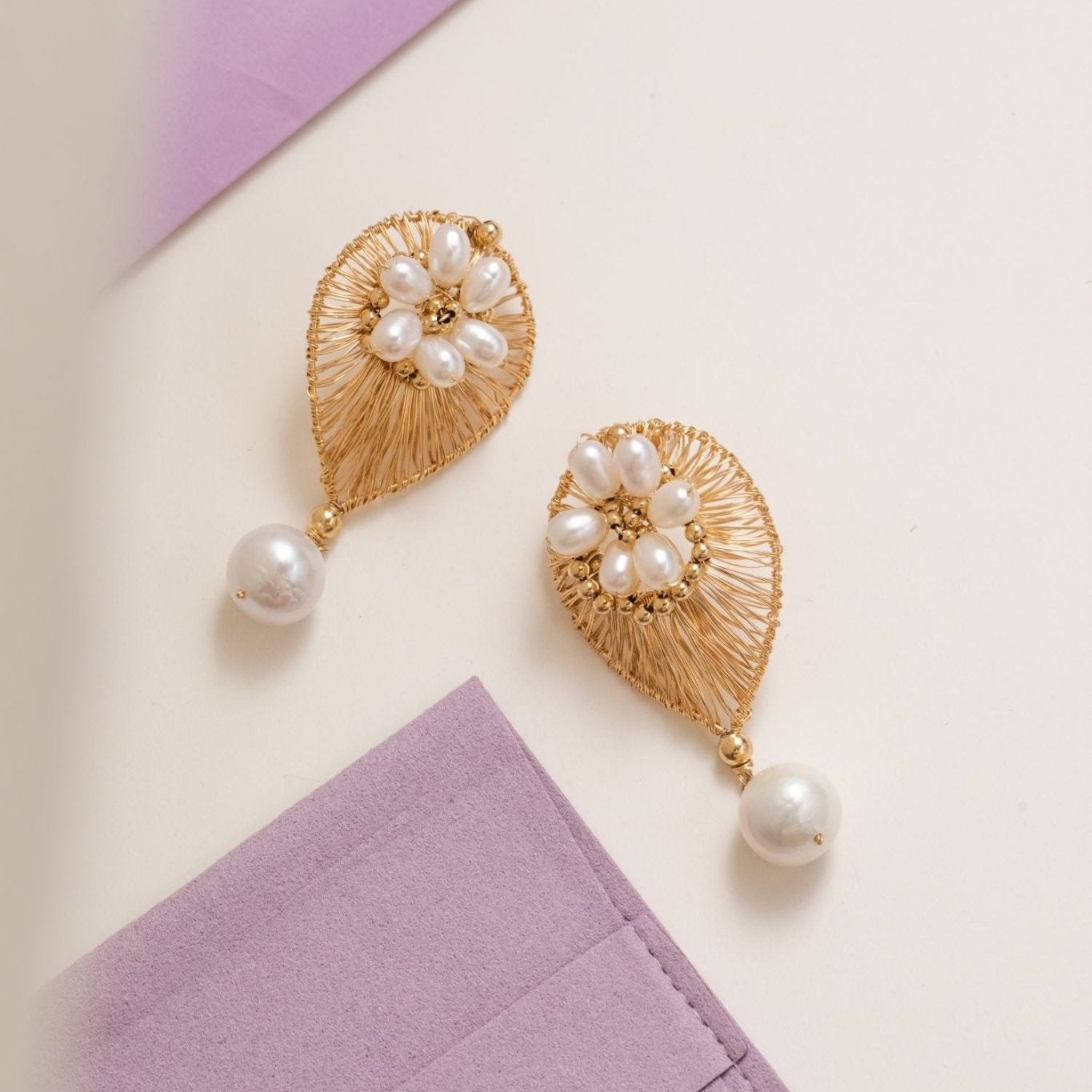 Classic Filigree Series Fan - Shaped Pearl Dangle Earrings - CKJD2023045