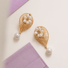 Classic Filigree Series Fan - Shaped Pearl Dangle Earrings - CKJD2023045