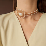 Classic Filigree Series Ancient Weave Exaggerate Pearl Choker Necklace - CKJD2023047