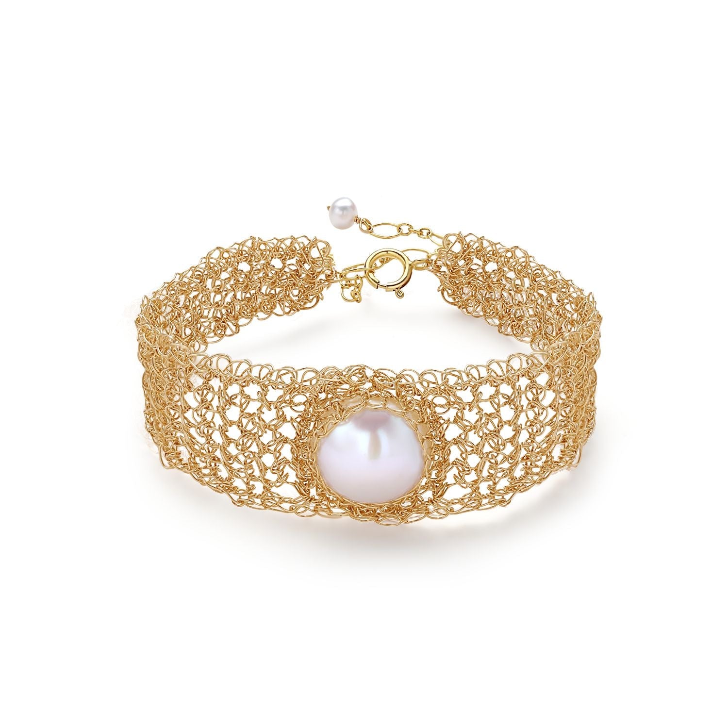 Classic Filigree Series Ancient Weave Wide Chain Pearl Bracelet - CKJD2023048