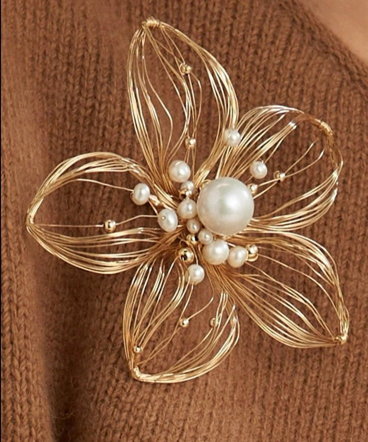 Classic Filigree Series Baroque Pearl Lily Petal Brooch - CKJD2024013