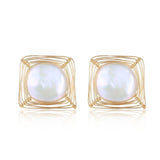 Geometric Series Square Winding Ear Clip Pearl Ear Studs - CKJH2020033 - 1