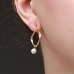 Geometric Series Square Dangle Pearl and Twisted Wire Earrings - CKJH2020038