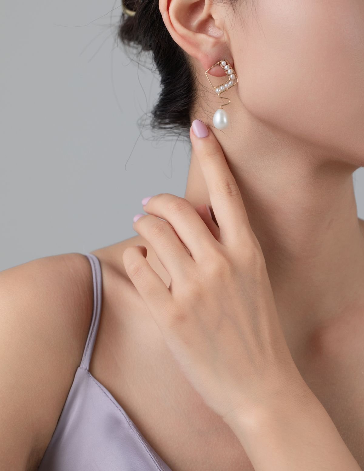 Geometric Series Wave Pearl Teardrop Earrings - CKJH2023011