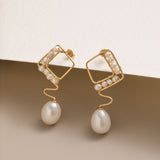 Geometric Series Wave Pearl Teardrop Earrings - CKJH2023011