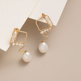 Geometric Series Wave Pearl Teardrop Earrings - CKJH2023011