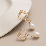 Geometric Series Wave Pearl Teardrop Earrings - CKJH2023011