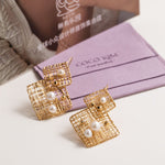 Geometric Series Large and Small Square Pearl Earrings - CKJH2023012