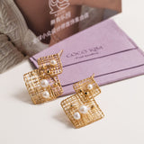 Geometric Series Large and Small Square Pearl Earrings - CKJH2023012