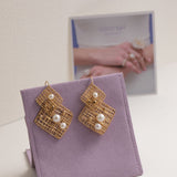 Geometric Series Large and Small Square Pearl Earrings - CKJH2023012