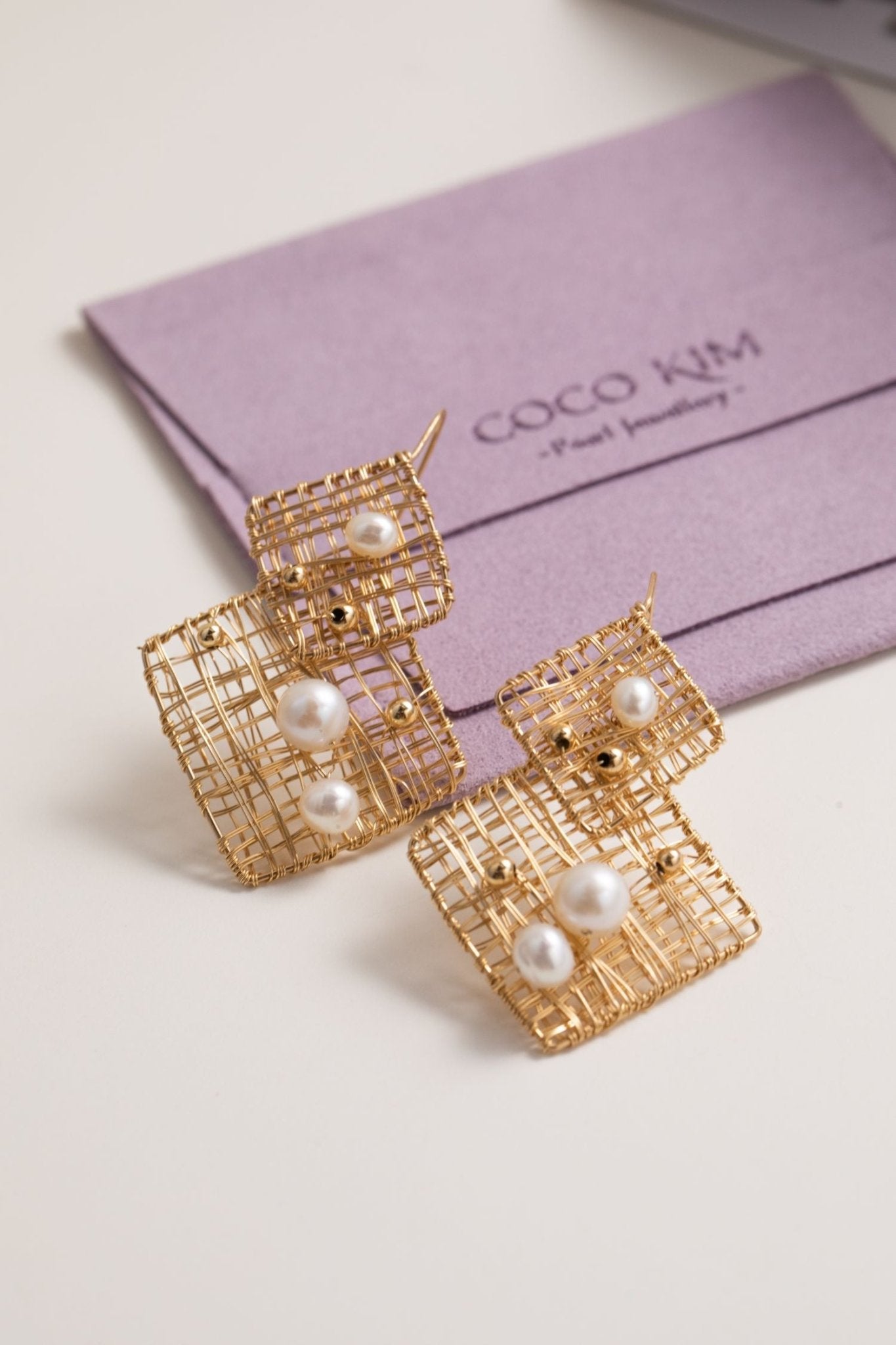 Geometric Series Large and Small Square Pearl Earrings - CKJH2023012