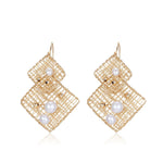 Geometric Series Large and Small Square Pearl Earrings - CKJH2023012