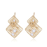 Geometric Series Large and Small Square Pearl Earrings - CKJH2023012