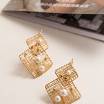 Geometric Series Large and Small Square Pearl Earrings - CKJH2023012