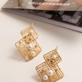 Geometric Series Large and Small Square Pearl Earrings - CKJH2023012