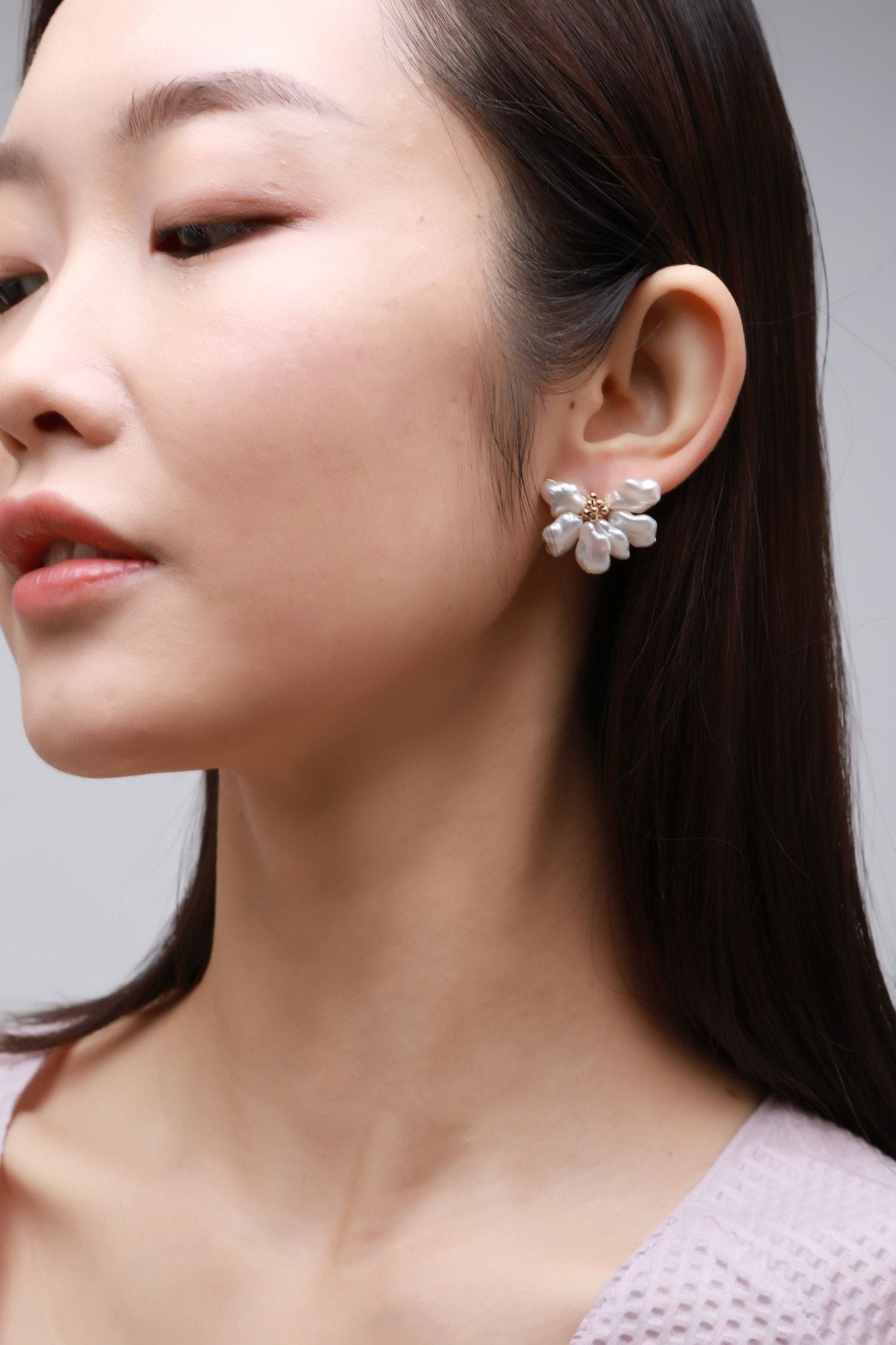 Falling Petals Series Half Flower Pearl Stud Earrings - CKLY2021050