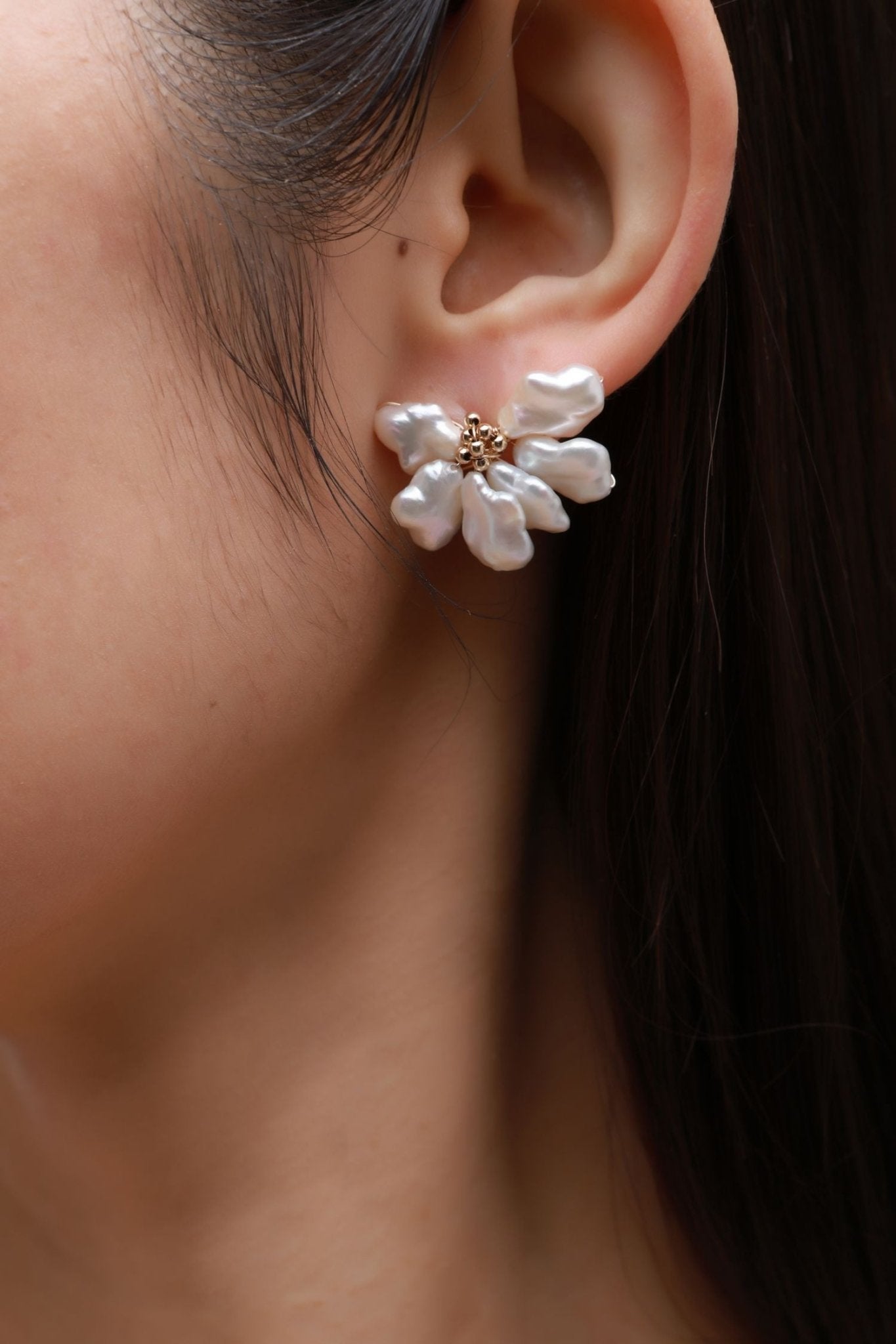 Falling Petals Series Half Flower Pearl Stud Earrings - CKLY2021050