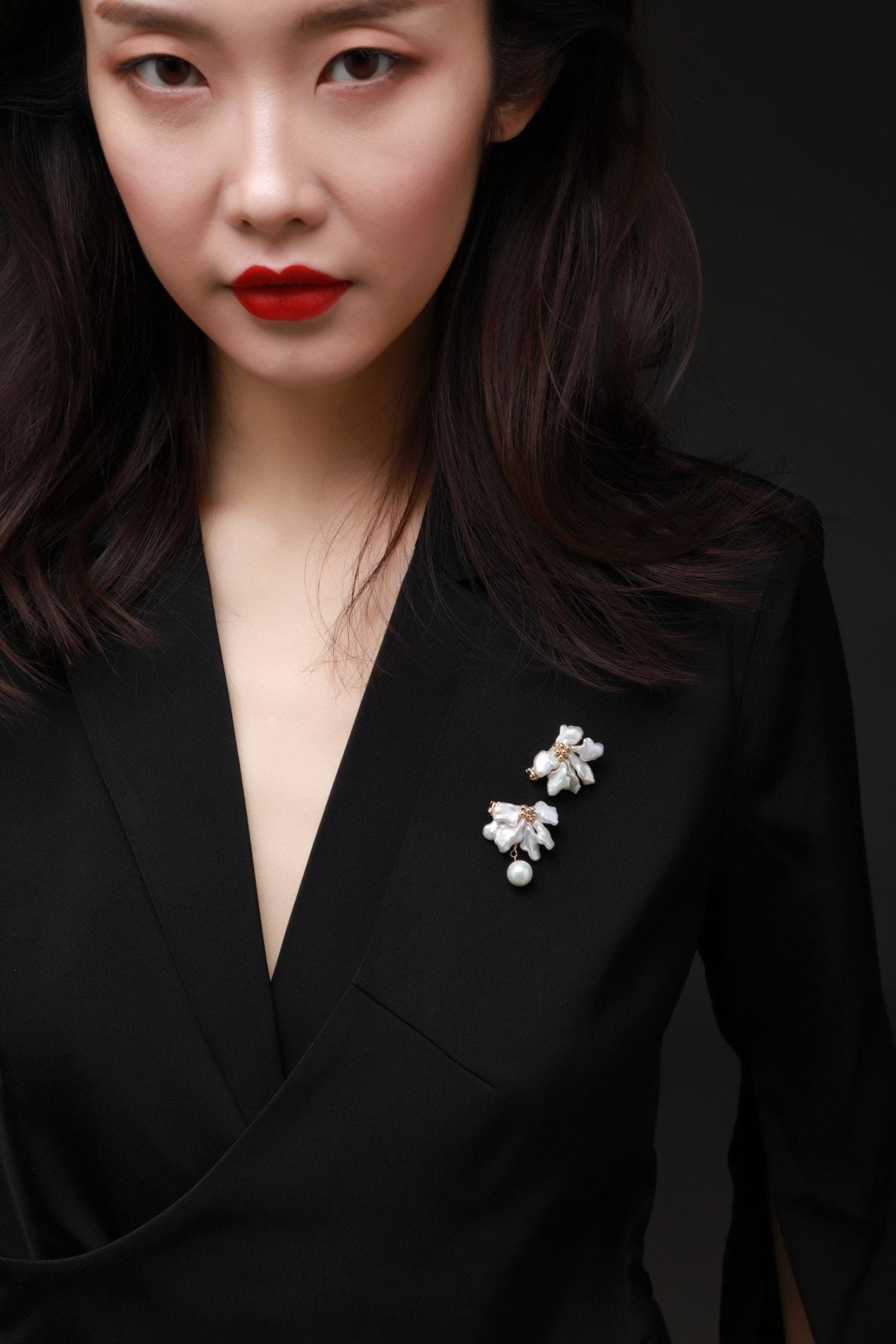 Falling Petals Series Baroque Pearl Half Flower Hanging Beads Brooch - CKLY2021060