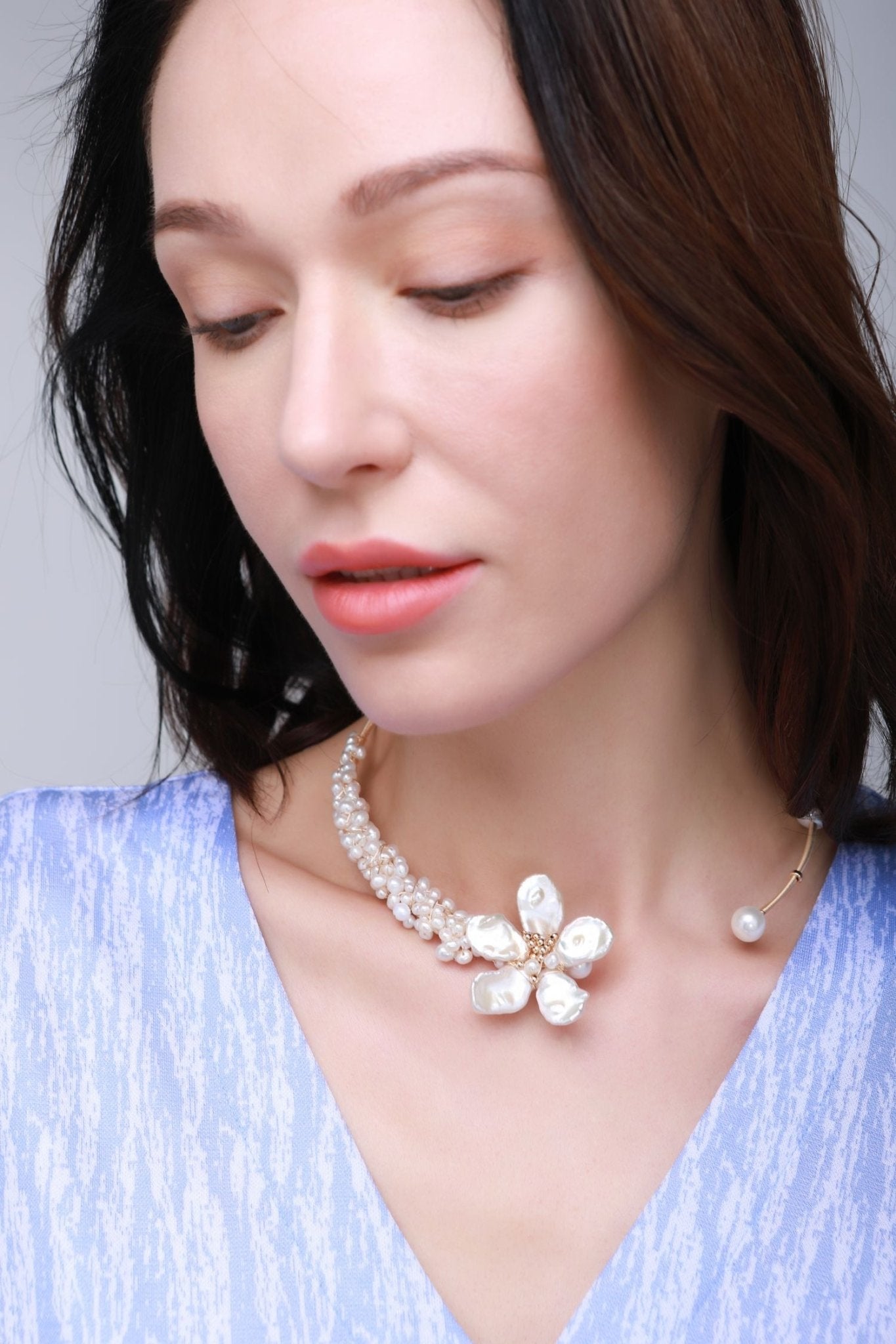 Falling Petals Series Exaggerated Petal Baroque Pearl Necklace - CKLY2021135