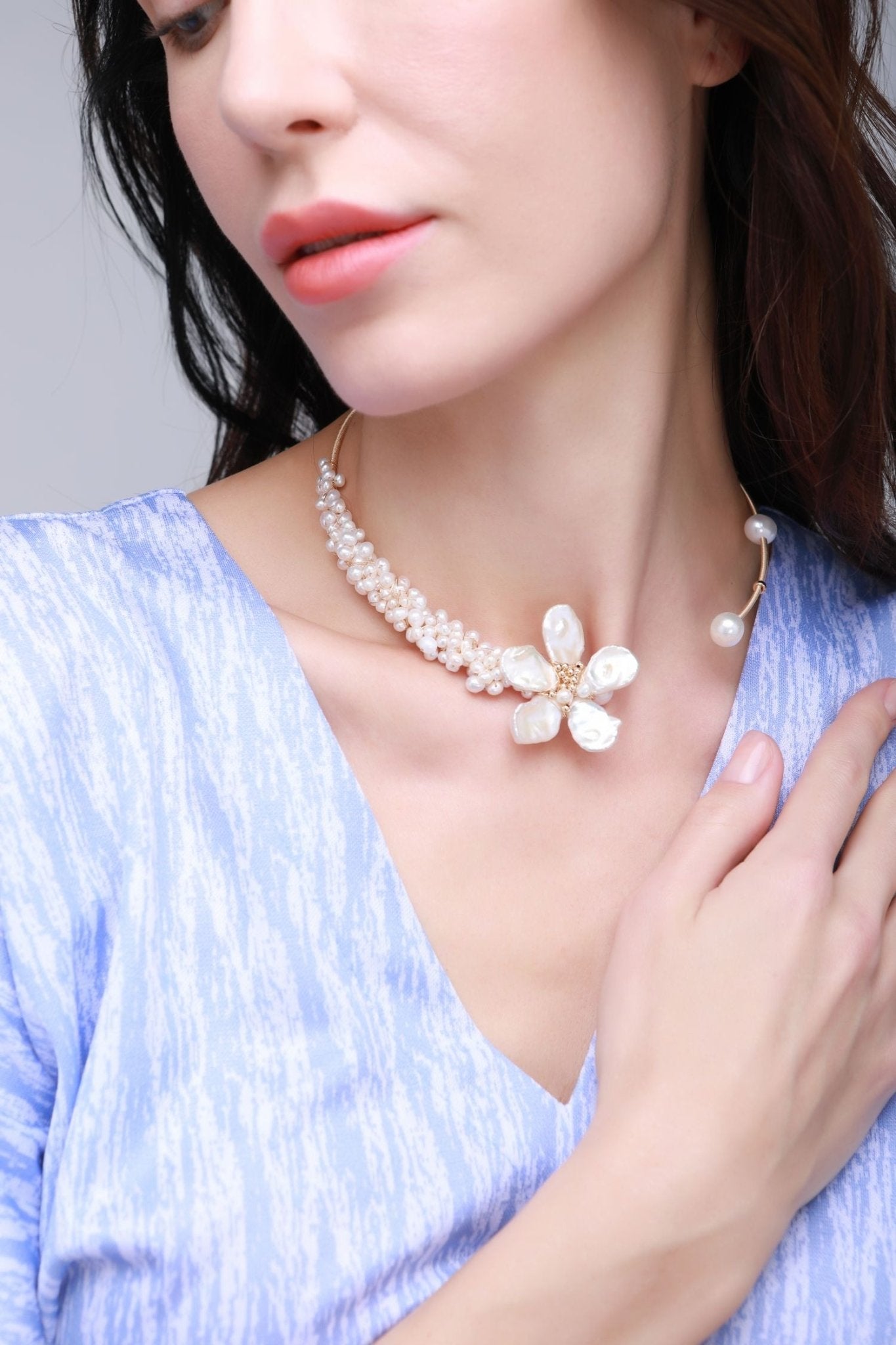 Falling Petals Series Exaggerated Petal Baroque Pearl Necklace - CKLY2021135