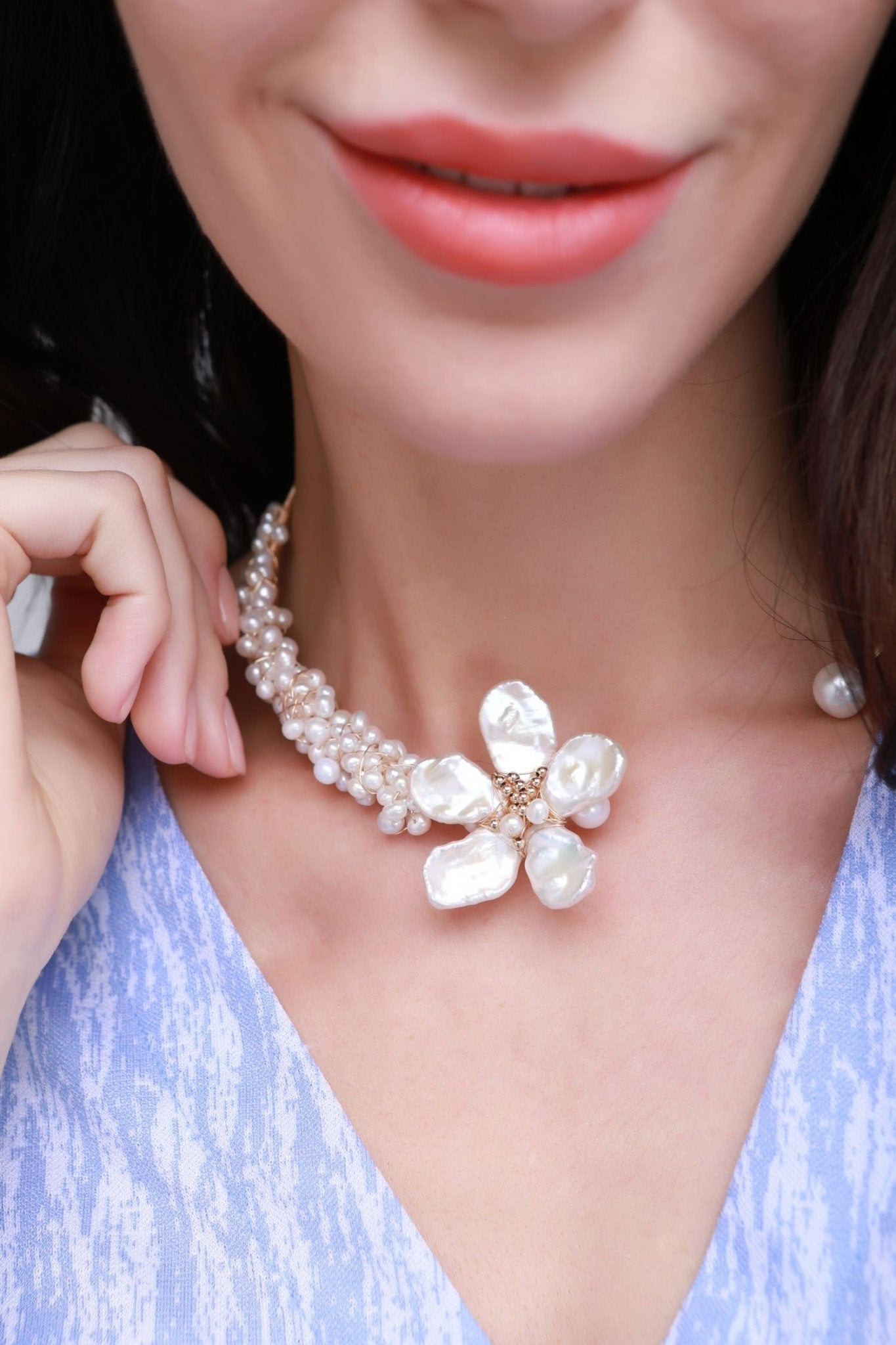 Falling Petals Series Exaggerated Petal Baroque Pearl Necklace - CKLY2021135