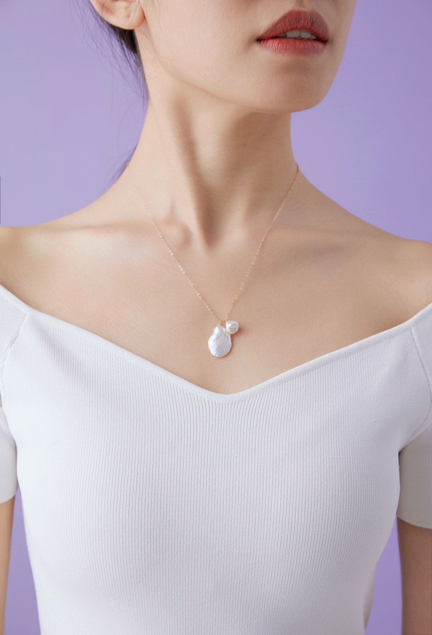 Falling Petals Series Double Petal Baroque Pearl Pendant Necklace - CKLY2021137