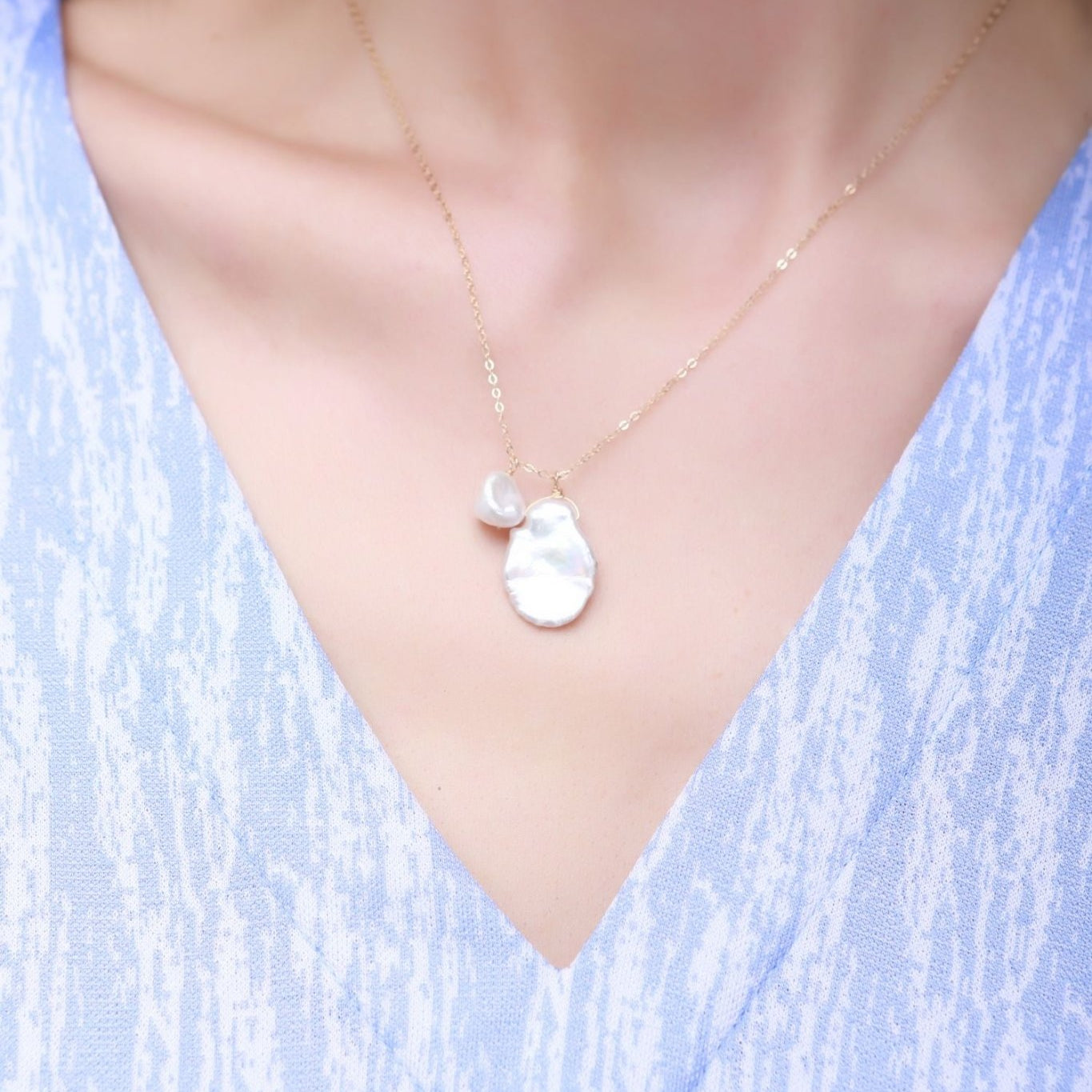 Falling Petals Series Double Petal Baroque Pearl Pendant Necklace - CKLY2021137