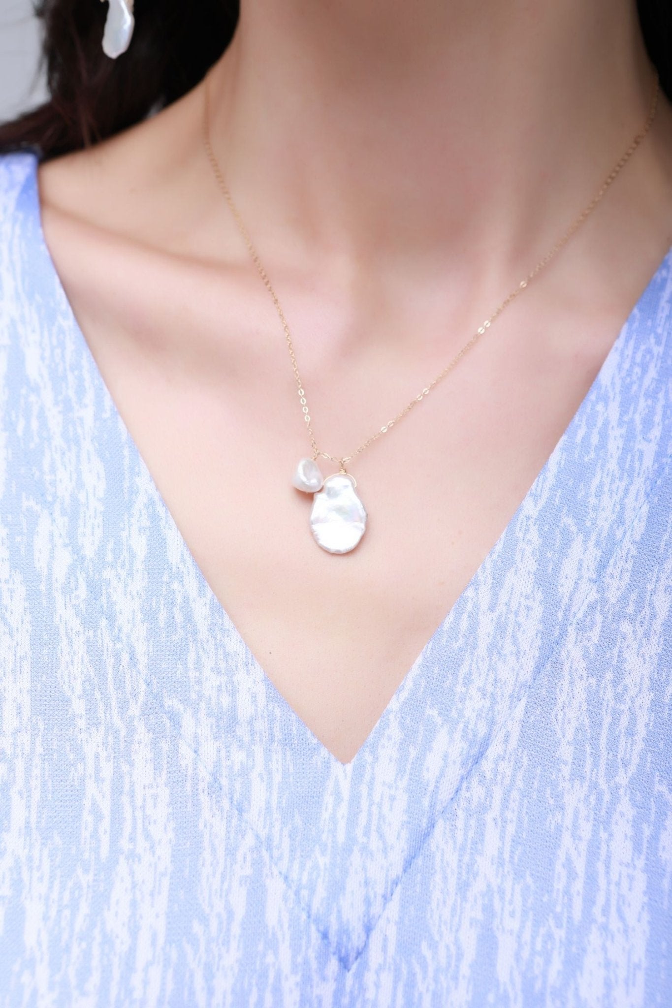 Falling Petals Series Double Petal Baroque Pearl Pendant Necklace - CKLY2021137