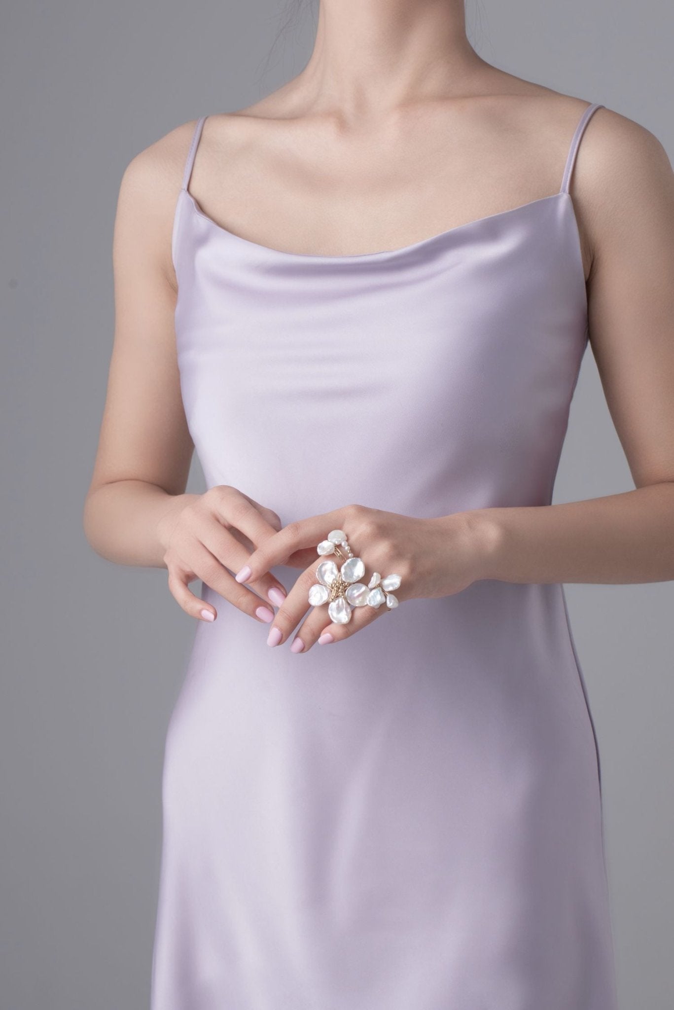 Falling Petals Series Broken Petal Baroque Pearl Two - Finger Open Ring - CKLY2023056