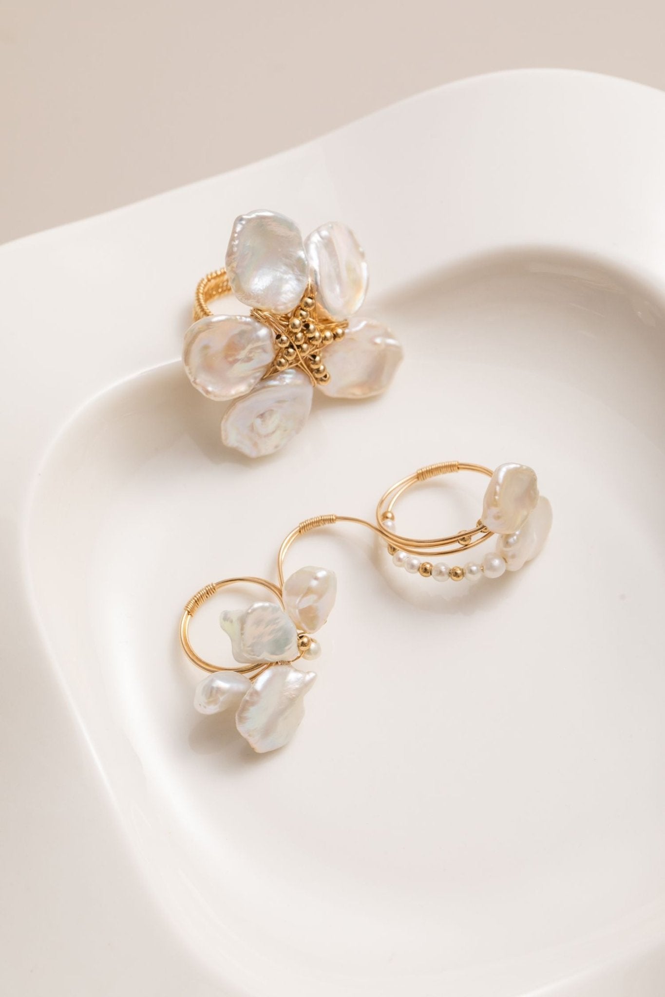 Falling Petals Series Broken Petal Baroque Pearl Two - Finger Open Ring - CKLY2023056