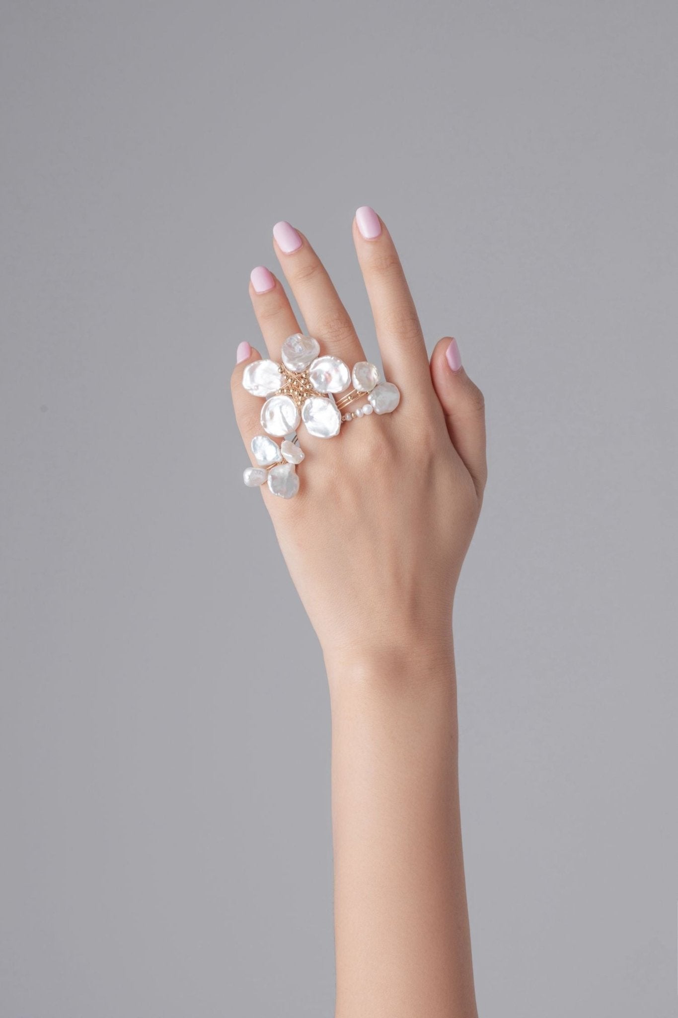 Falling Petals Series Broken Petal Baroque Pearl Two - Finger Open Ring - CKLY2023056