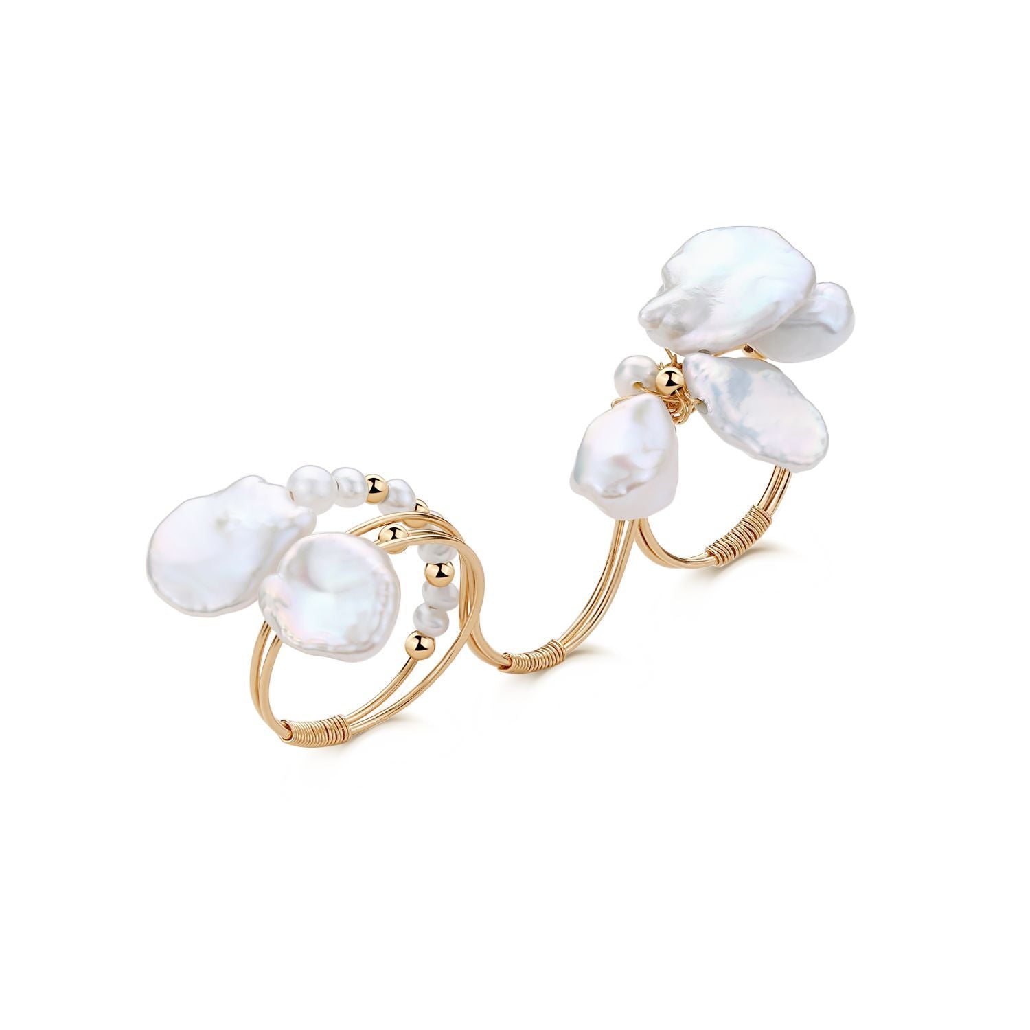 Falling Petals Series Broken Petal Baroque Pearl Two - Finger Open Ring - CKLY2023056