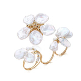 Falling Petals Series Flower Pearl Ring Sets - CKLY2023058