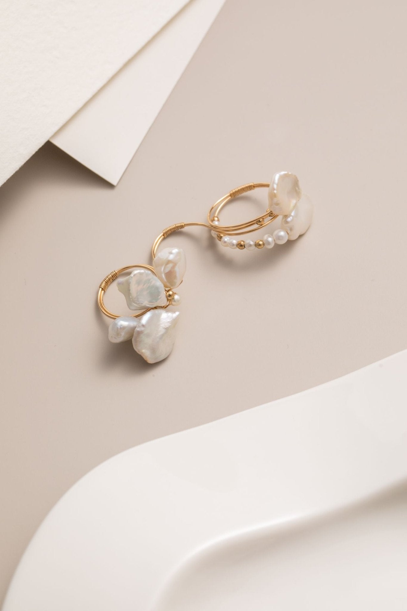 Falling Petals Series Flower Pearl Ring Sets - CKLY2023058