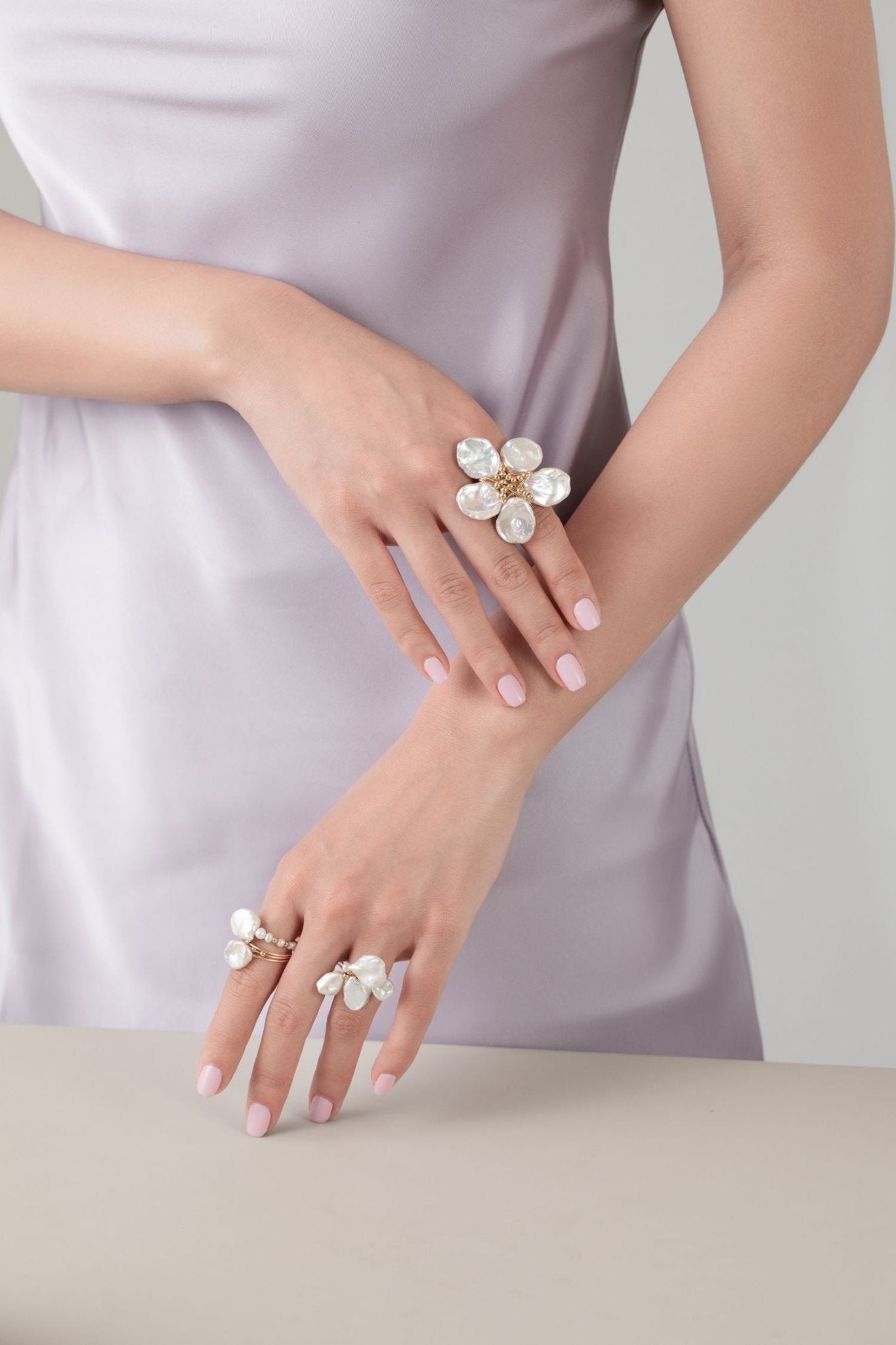 Falling Petals Series Flower Pearl Ring Sets - CKLY2023058