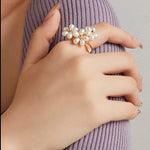 Falling Petals Series Pearl Daffodil Blossom Open Ring - CKLY2024016