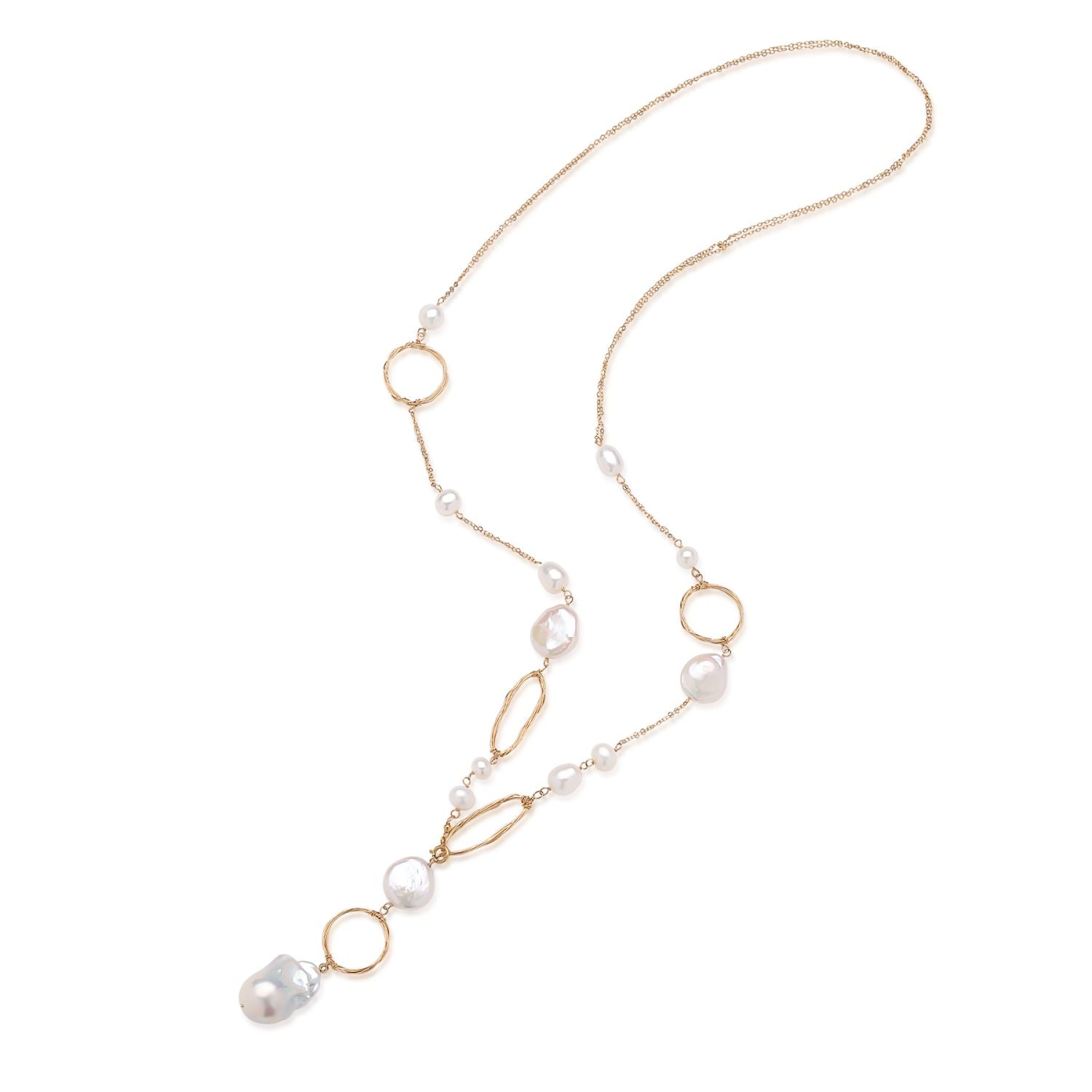 Miracle Series Baroque Pearl Long Necklace with Geometric Patterns/Sweater Chain - CKQJ2023080