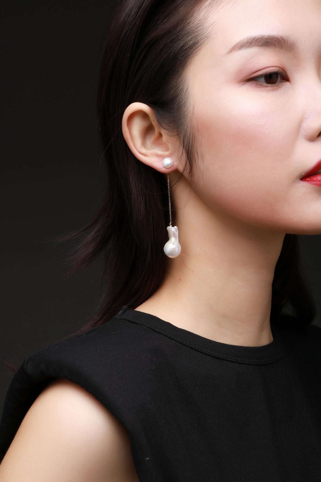 Miracle Series Baroque Pearl Long Line Dangle Earrings - CKXCBLK2021032