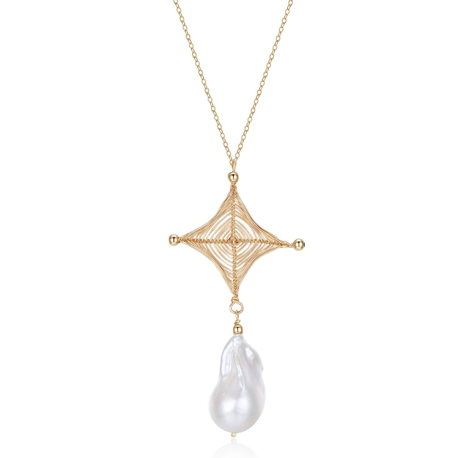 Miracle Series Four Angular Star Baroque Pearl Pendant Necklace - CKXCBLK2023010