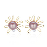 Purple Fairy Series Small Sun Pearl Stud Earrings - CKZJL2022235