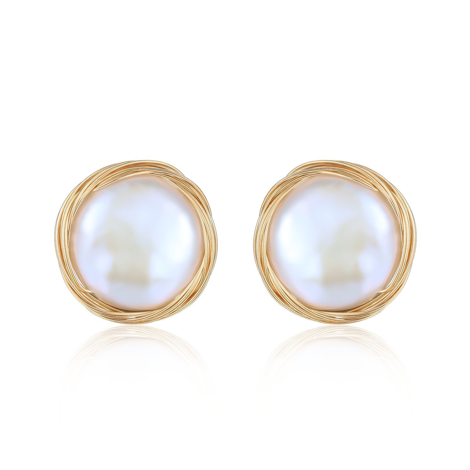 Classic Filigree Series Circular Winding Ear Clip Pearl Ear Studs - COCOKIM