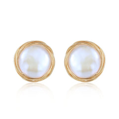 Classic Filigree Series Circular Winding Ear Clip Pearl Ear Studs - COCOKIM