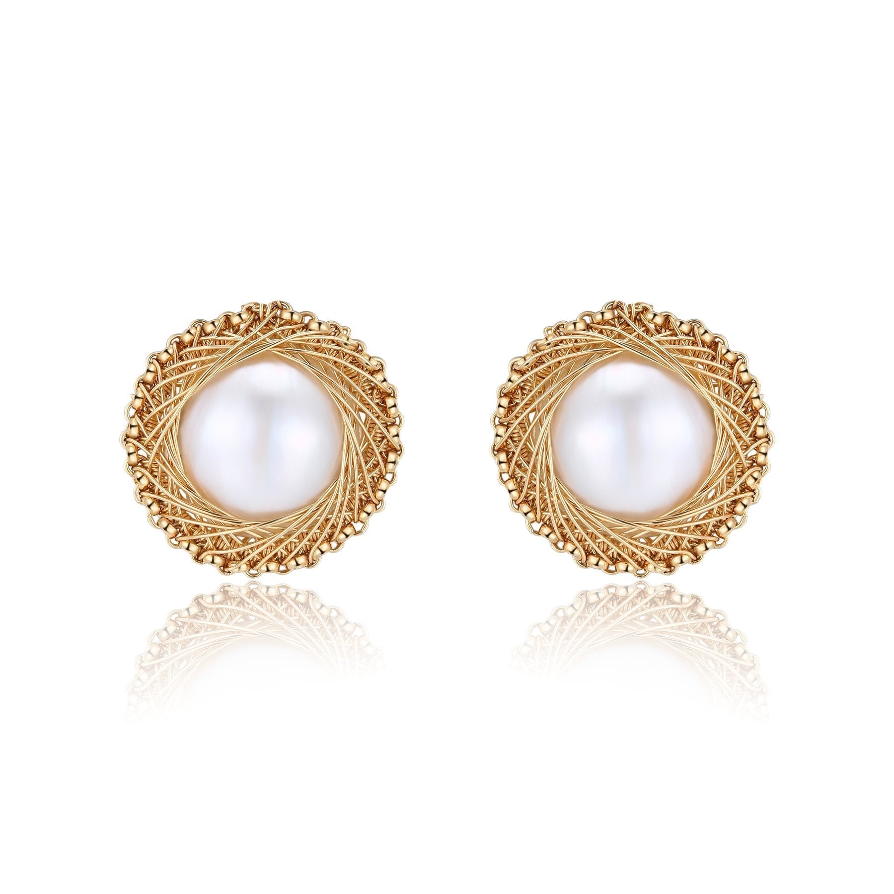 Classic Filigree Series Knight Seawater Medal Mabe Earrings Ear Clips - COCOKIM