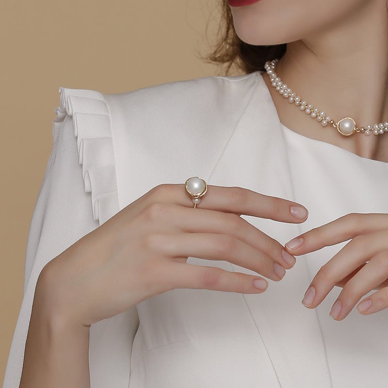 Classic Filigree Series Large Pearl Open Ring - COCOKIM