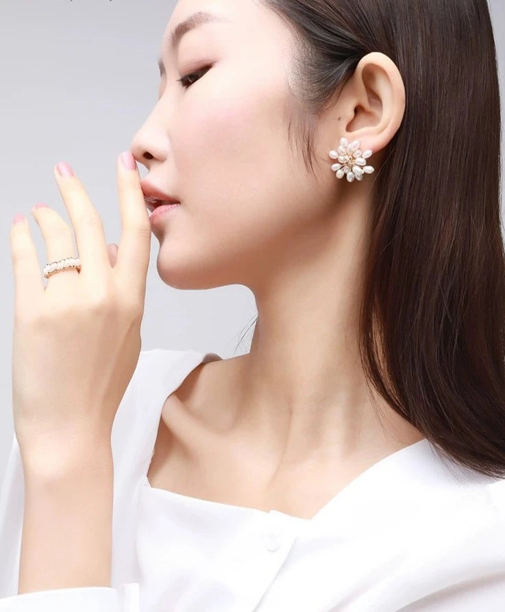 Embellished Series Blossoming Flower Pearl Earrings - COCOKIM