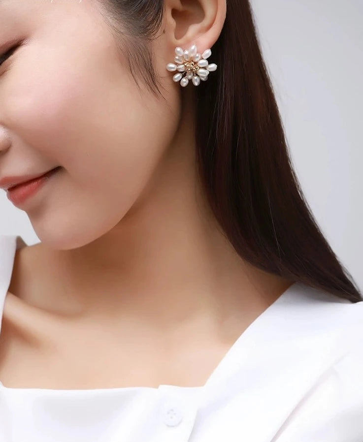 Embellished Series Blossoming Flower Pearl Earrings - COCOKIM