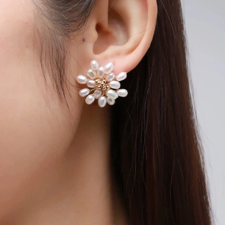 Embellished Series Blossoming Flower Pearl Earrings - COCOKIM