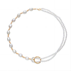 Embellished Series Pearl Stitching Double Layer Necklace - COCOKIM