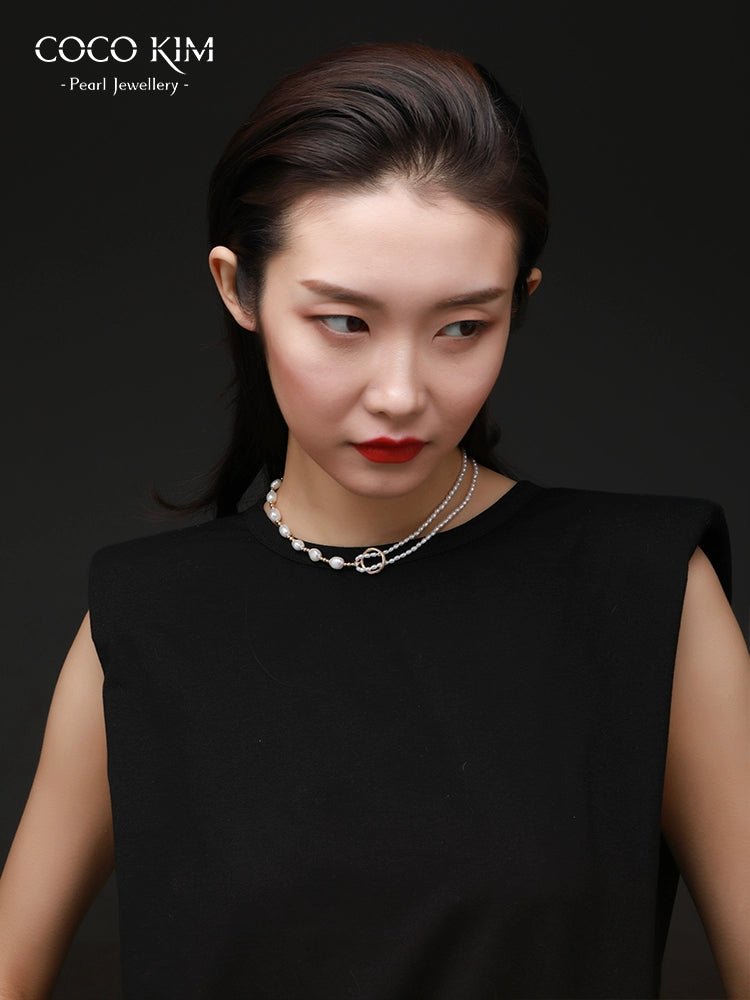 Embellished Series Pearl Stitching Double Layer Necklace - COCOKIM