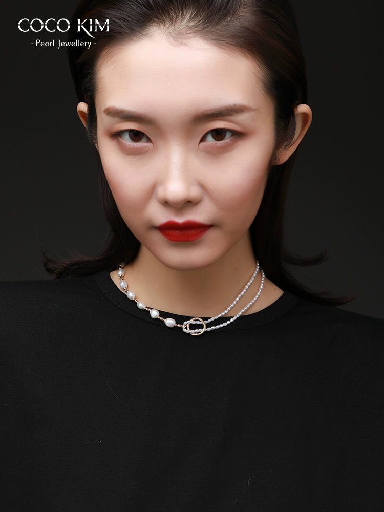 Embellished Series Pearl Stitching Double Layer Necklace - COCOKIM